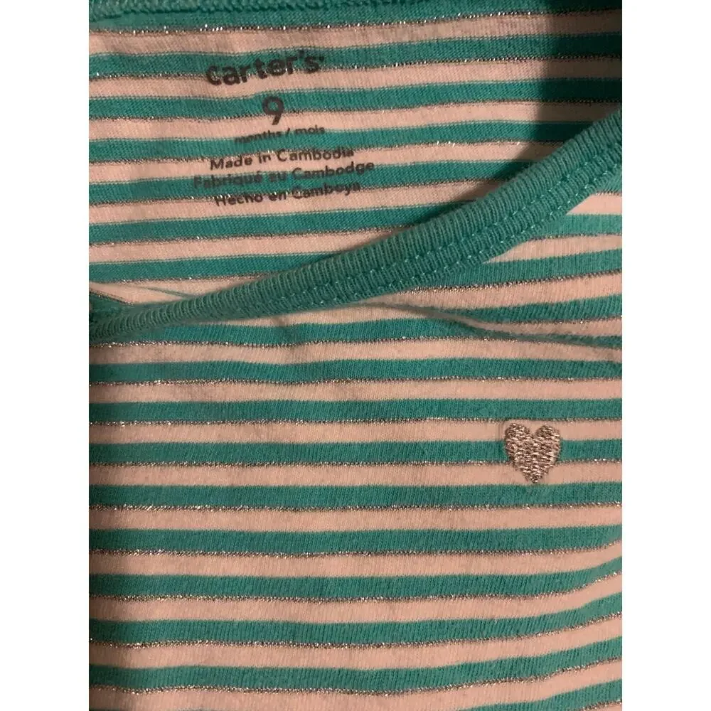 Carter's Shirt Bundle. Striped Tees with Silver Heart Detail. 9 Months